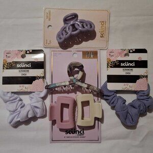 Scünci Hair Accessory Bundle Lot of 5 Claw Clips + Scrunchies Pastel Cute Gift